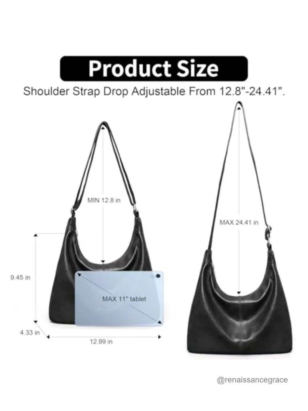 Vegan Leather Slouchy Hobo Bag for Women with Adjustable Shoulder Strap
